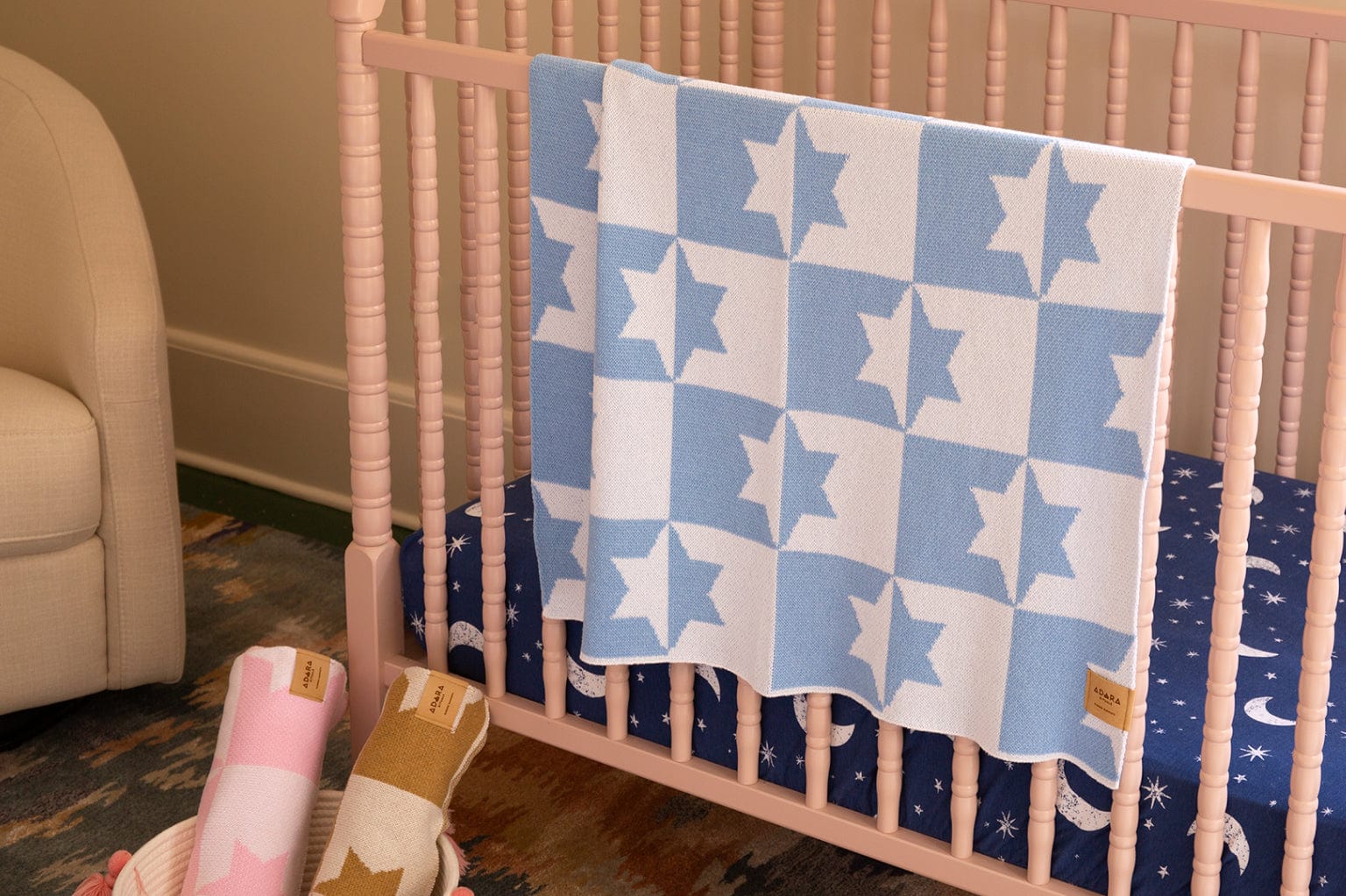 Adara Rituals Blankets Star of David Baby Blanket - Light Blue and White