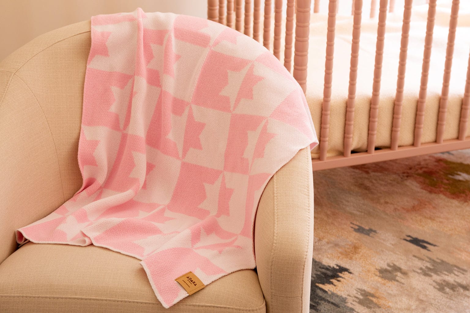 Adara Rituals Blankets Star of David Baby Blanket - Light Pink and White