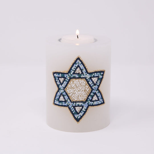 Star of David Basha Beaded Pillar Candleholder