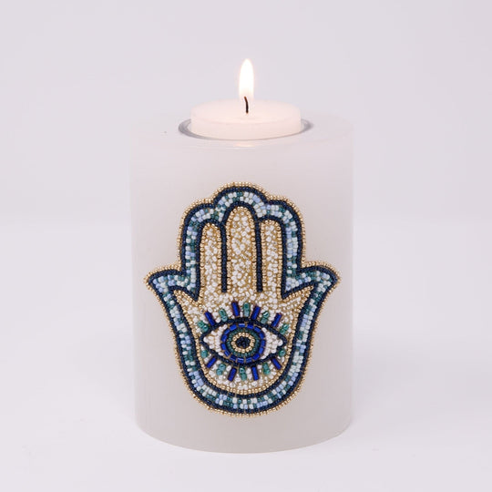 Hamsa Basha Beaded Pillar Candleholder