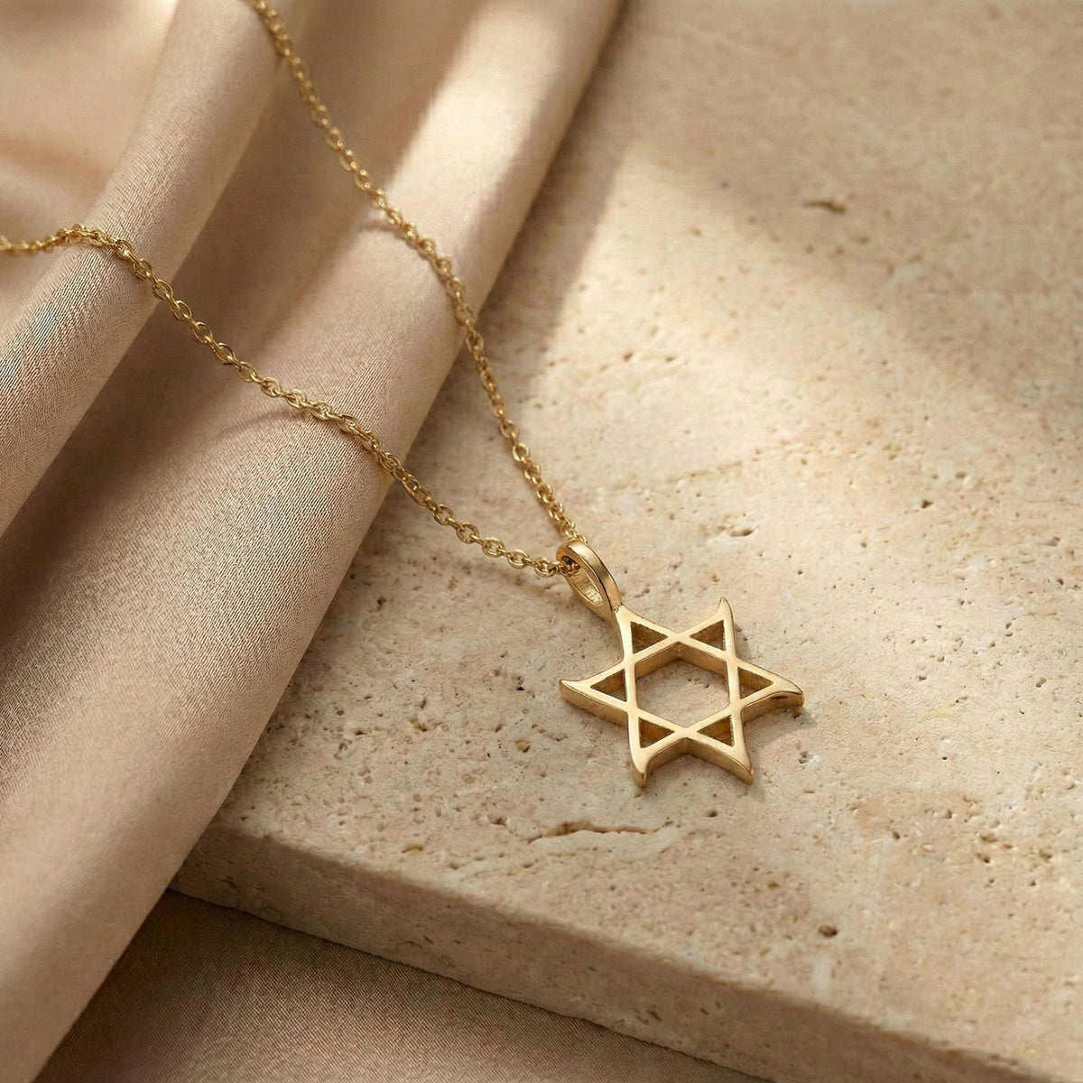 Curved Star of David necklace lifestyle shot