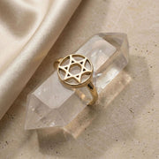 Curved Star of David ring styled with crystal