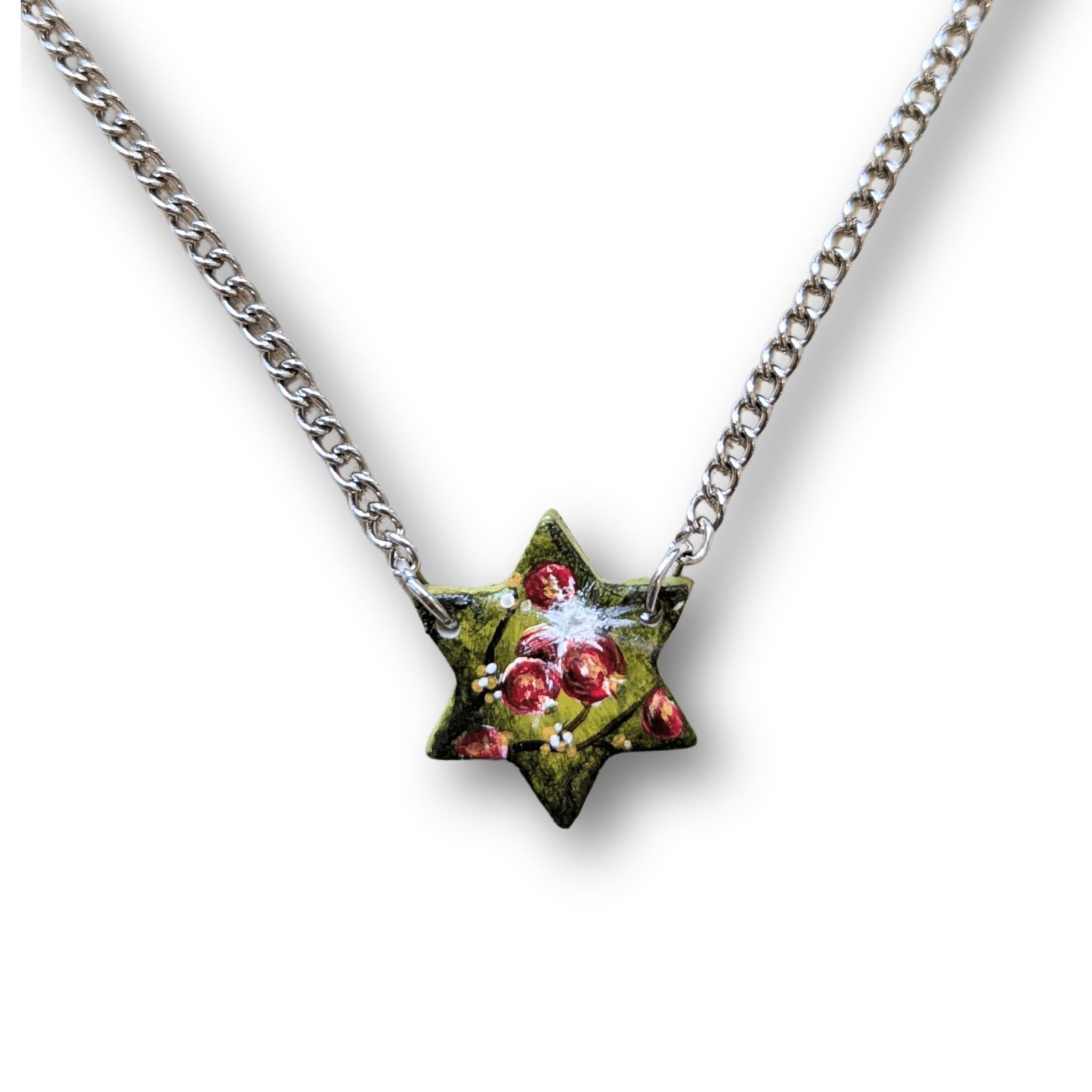 Hand-Painted Rimon Pomegranate Magen David Necklace