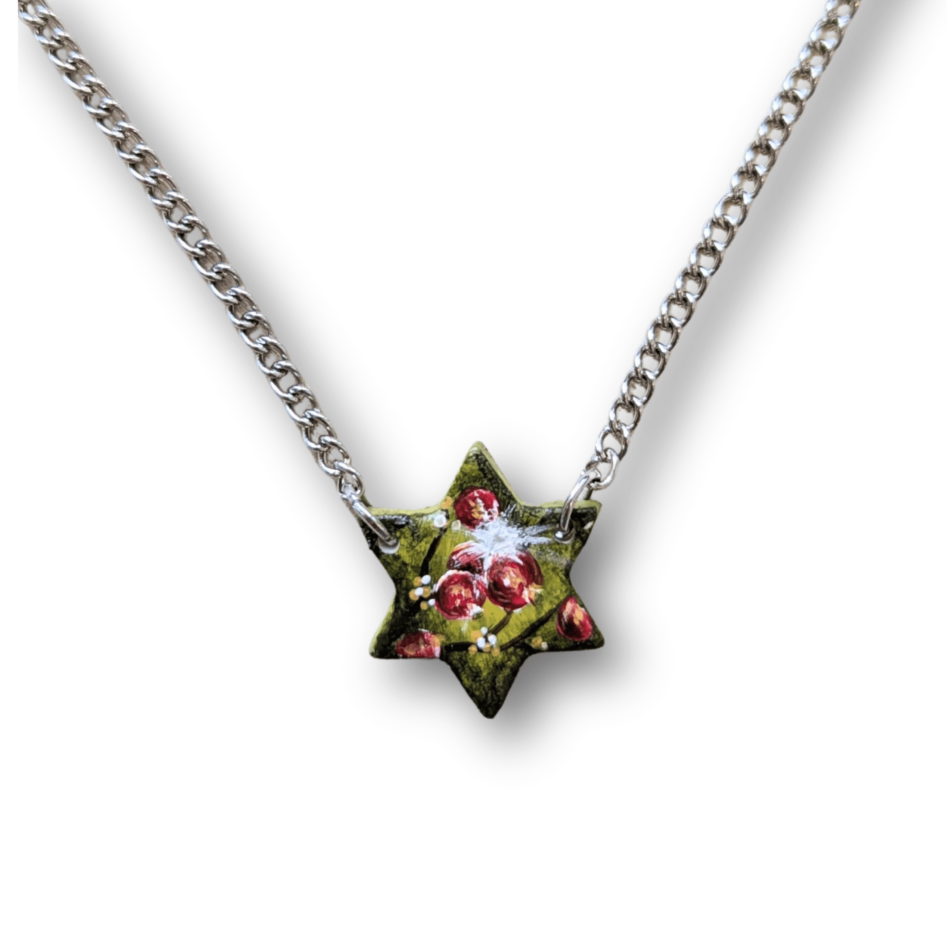 Edie's Art Shop Necklaces Hand-Painted Rimon Pomegranate Magen David Necklace