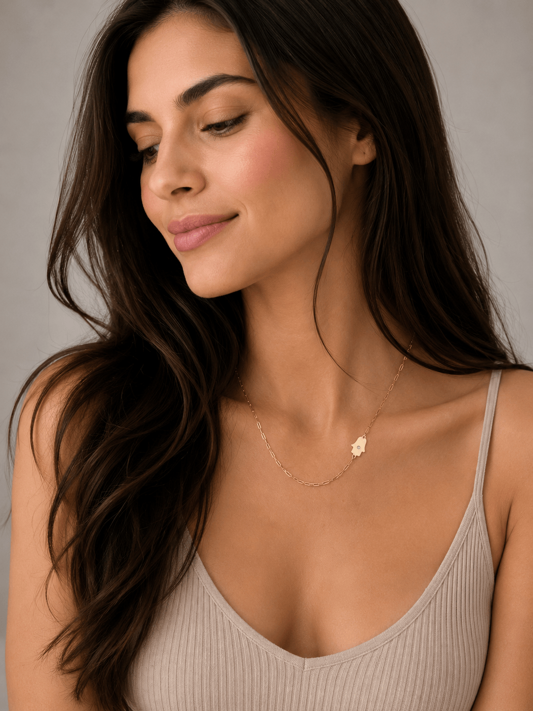 Miriam Merenfeld Jewelry Necklaces Dani Hamsa Diamond Paperclip Necklace - (Sterling Silver, Gold-Plated, or Two-Tone)