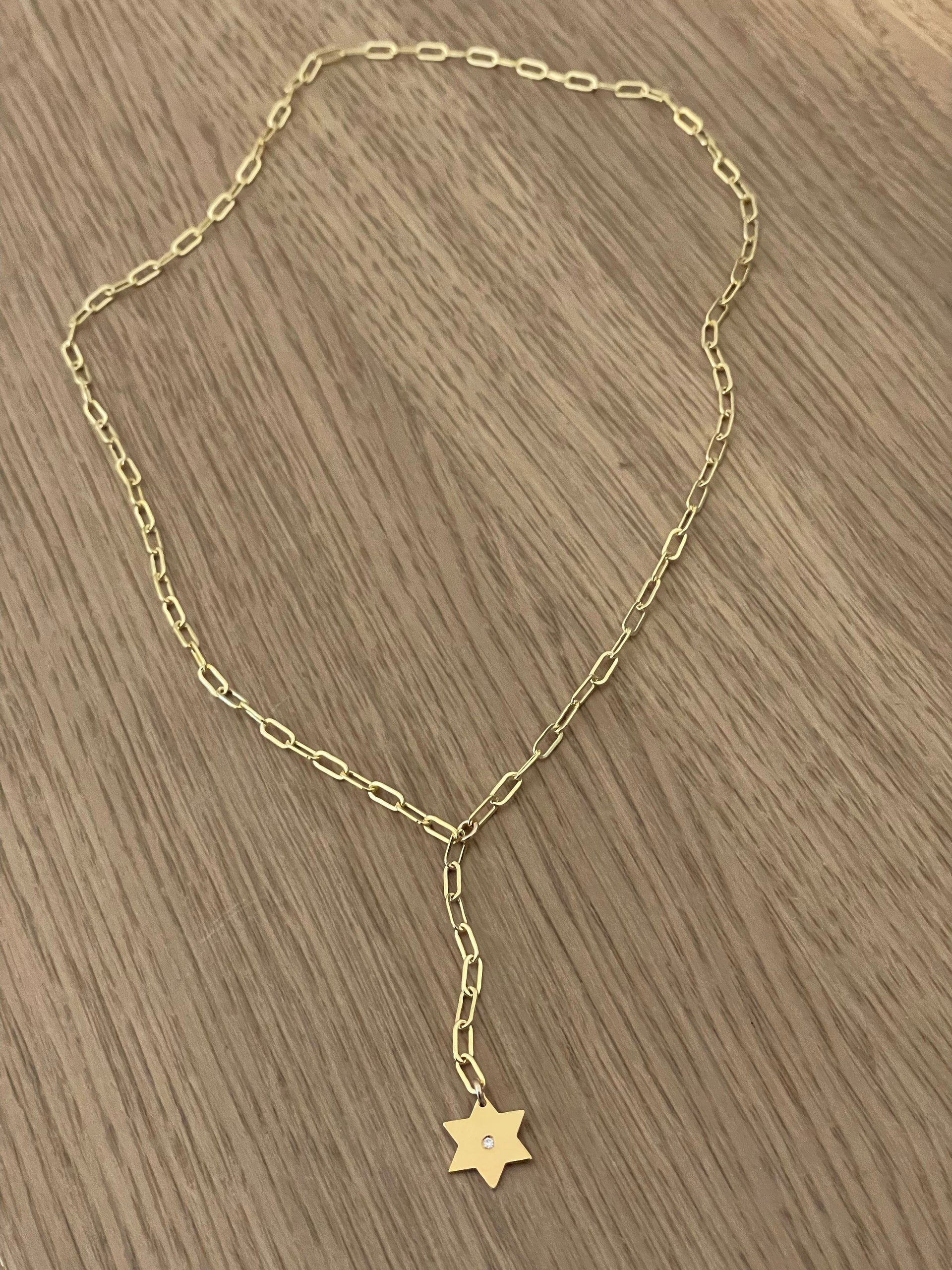 Miriam Merenfeld Jewelry Necklaces David Magen Paperclip Lariat - Gold-Plated- 20" Chain