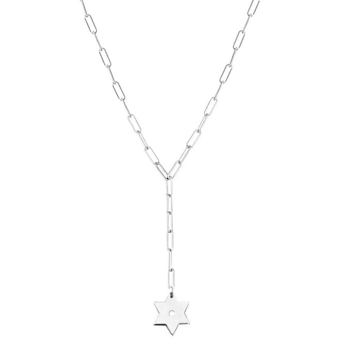 Miriam Merenfeld Jewelry Necklaces Sterling Silver / 15" Magen David Paperclip Lariat - (Sterling Silver or Gold-Plated)