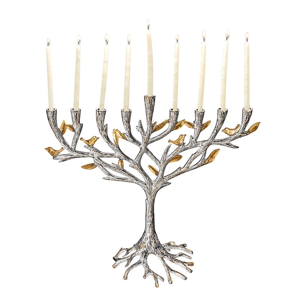 Yair Emanuel Modern Tree of Life Hanukkah Menorah - Contemporary Aluminum Design - Three Fits Standard Hanukkah Candles (7 Inch Yair Emanuel Modern Tree of Life Hanukkah Menorah - Contemporary Aluminum Design - Three Fits Standard Hanukkah Candles (7 Inch