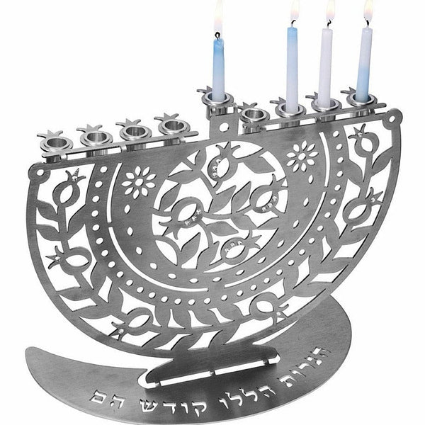 Pomegranate mandala menorah made of metal factory with a colorful print Made in Israel