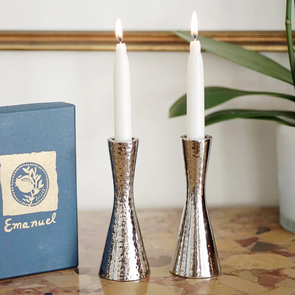 Yair Emanuel - Small Silver Nickel Hammered Candlesticks by Yair Emanuel - ModernTribe