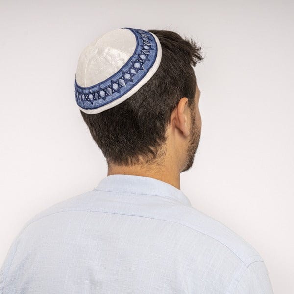 Yair Emanuel Kippahs Embroidered Blue and White Magen David Kippah by Yair Emanuel