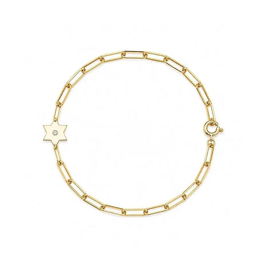 Dani Star of David Diamond Paperclip Bracelet - Gold-Plated
