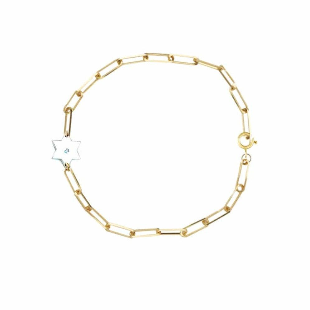 Miriam Merenfeld Jewelry - Dani Star of David Diamond Paperclip Bracelet - (Sterling Silver, Gold - Plated or Two - Tone) - ModernTribe