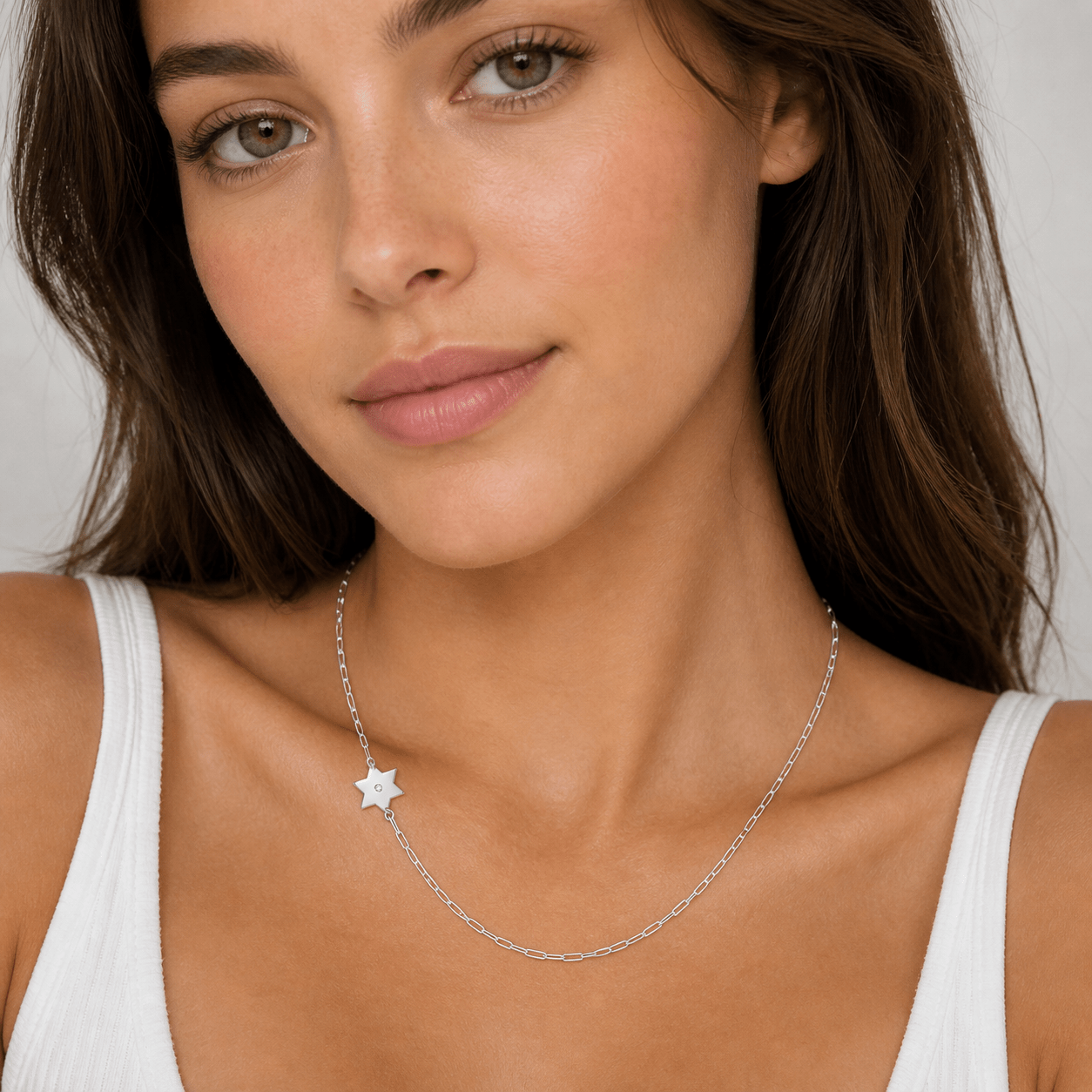 Miriam Merenfeld Jewelry - Dani Star of David Diamond Paperclip Necklace - (Gold - Plated, Sterling Silver or Two - Tone) - ModernTribe