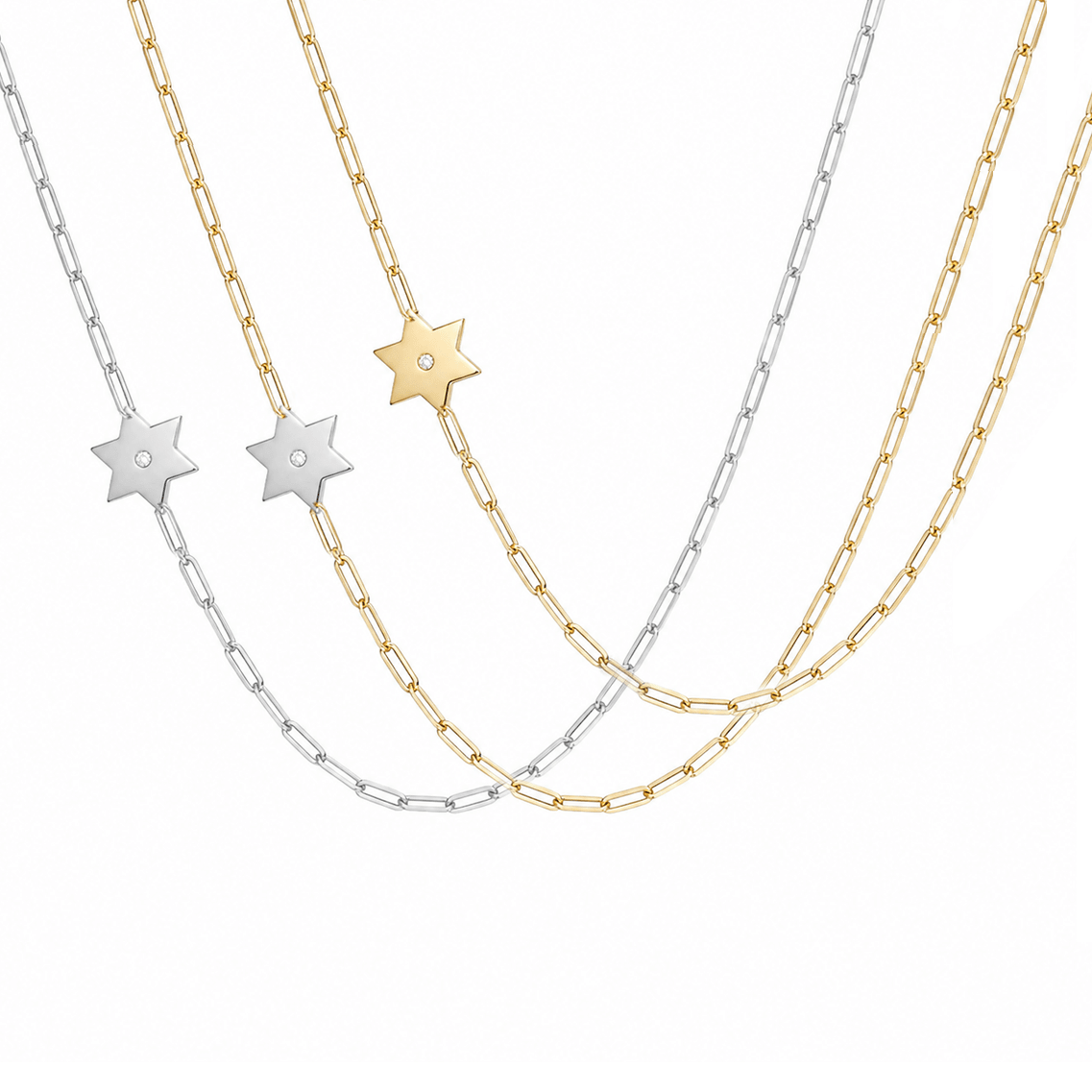 Miriam Merenfeld Jewelry - Dani Star of David Diamond Paperclip Necklace - (Gold - Plated, Sterling Silver or Two - Tone) - ModernTribe