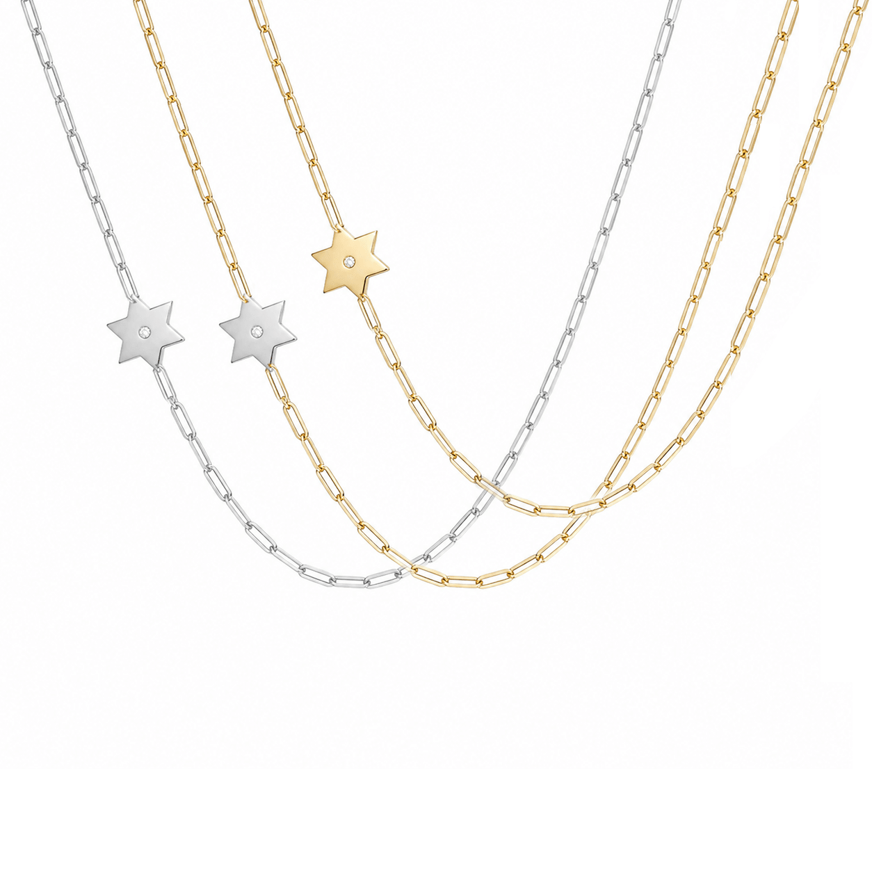Miriam Merenfeld Jewelry - Dani Star of David Diamond Paperclip Necklace - (Gold - Plated, Sterling Silver or Two - Tone) - ModernTribe