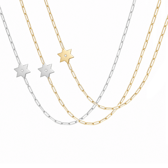 Dani Star of David Diamond Paperclip Necklace - (Gold-Plated, Sterling Silver or Two-Tone)