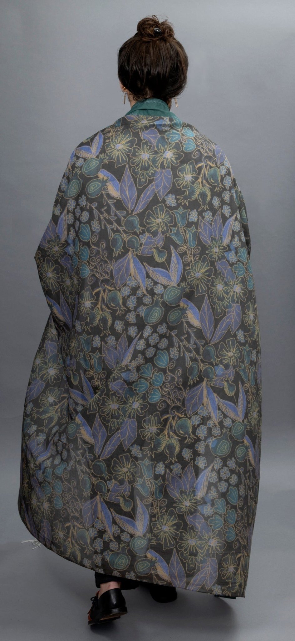 Elly Bovarnick Studios - Dark Blue, Green, and Yellow Pomegranates with Leaf Trim Tallit - ModernTribe