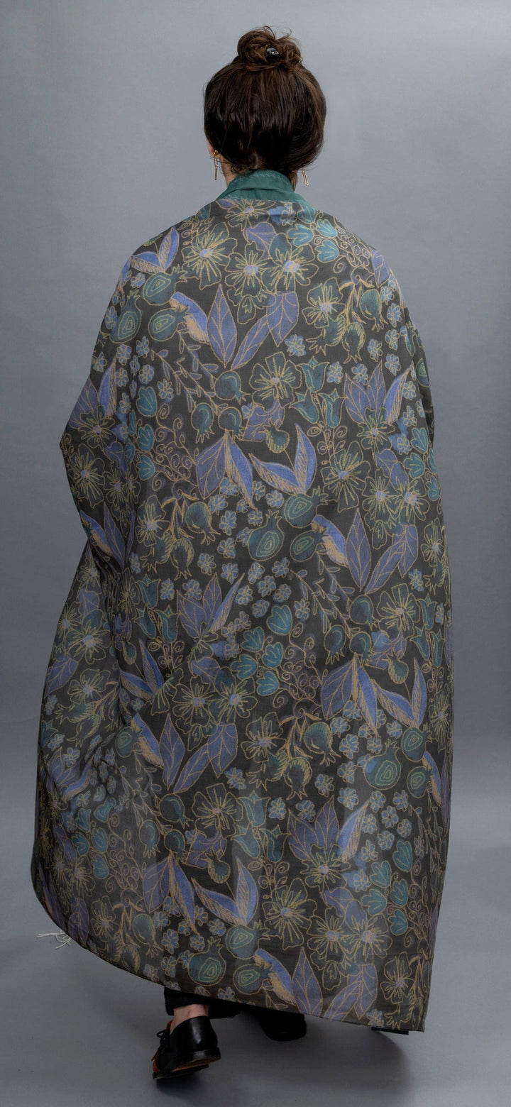 Elly Bovarnick Studios Tallises Dark Blue, Green, and Yellow Pomegranates with Leaf Trim Tallit