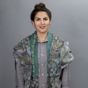 Elly Bovarnick Studios Tallises Dark Blue, Green, and Yellow Pomegranates with Leaf Trim Tallit