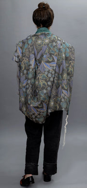 Elly Bovarnick Studios Tallises Dark Blue, Green, and Yellow Pomegranates with Leaf Trim Tallit