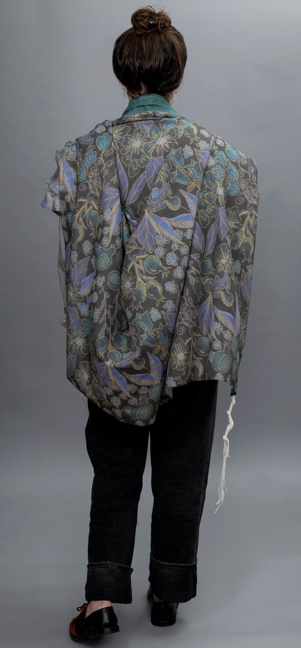Elly Bovarnick Studios Tallises Dark Blue, Green, and Yellow Pomegranates with Leaf Trim Tallit