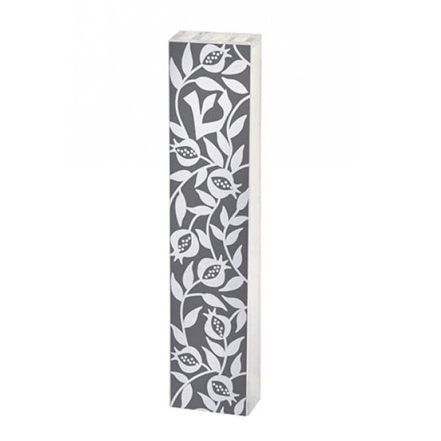 Dorit Judaica Mezuzahs Plexiglass Pomegranate Mezuzah - Gray