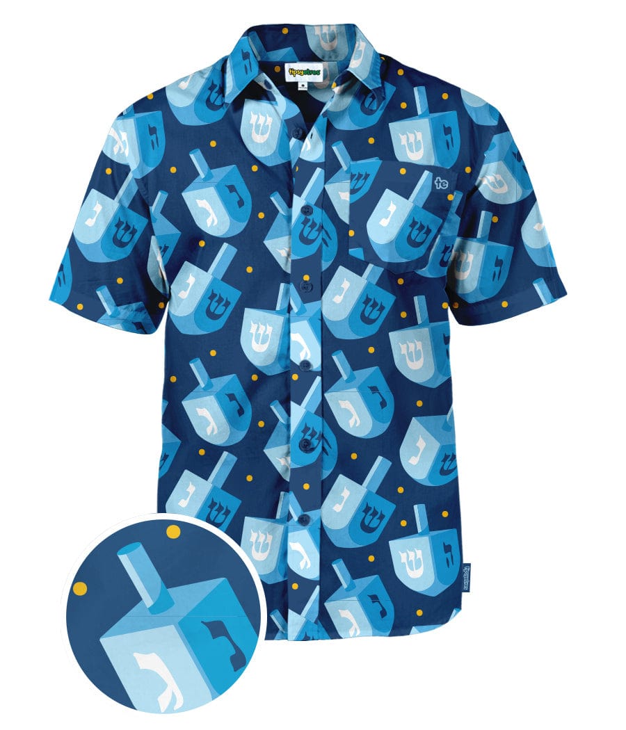 Tipsy Elves T-Shirts Men's Dreidel Print Button Down by Tipsy Elves (Sizes Small - 5XL)