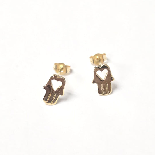 14k Gold Hamsa Heart Earrings