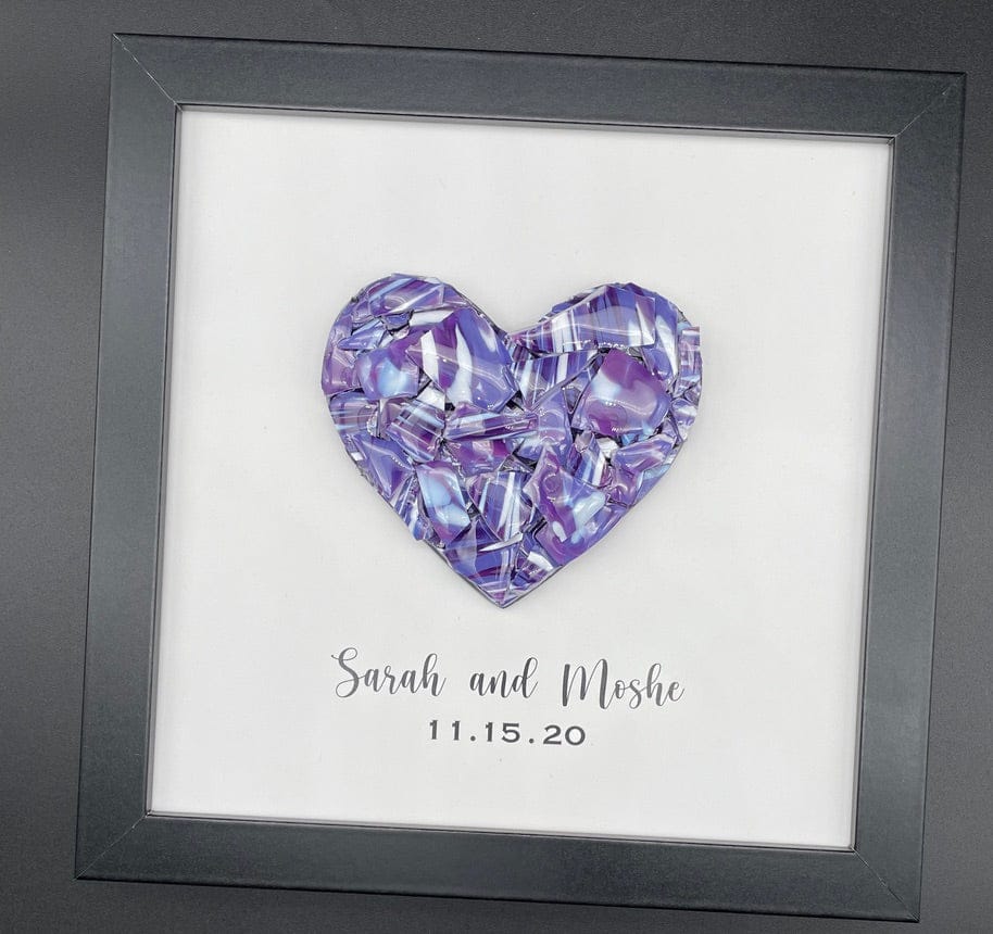 Framed Personalized Heart Smash Glass Art by KG Custom Mosaics