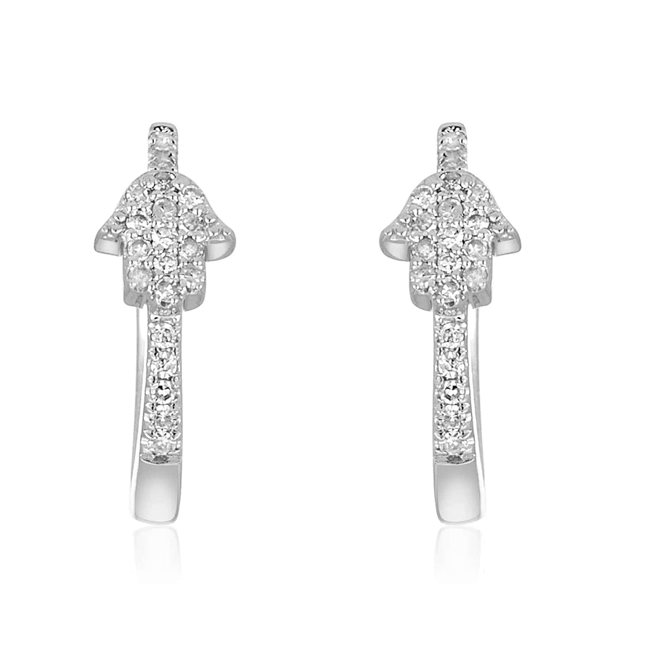 Alef Bet - Hamsa Diamond Pave Huggie Earrings - 14k Yellow or White Gold - ModernTribe