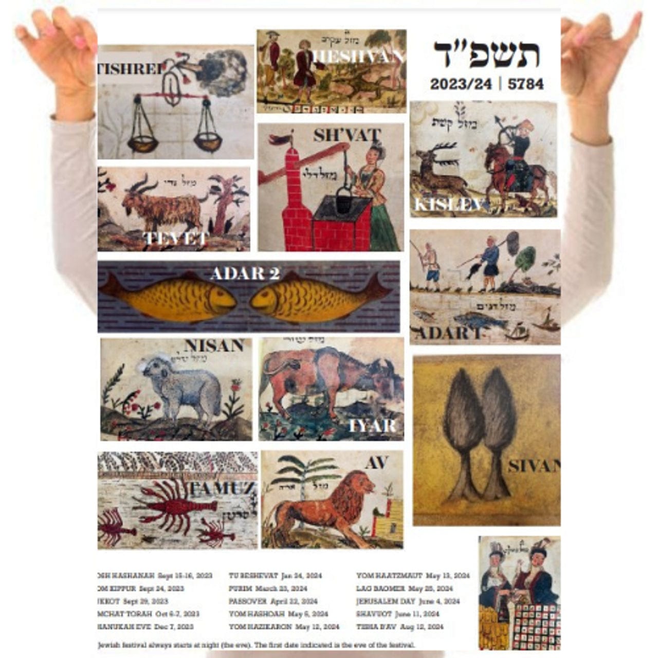 Barbara Shaw - 5784 (2023 - 2024) Jewish Zodiac Tea Towel by Barbara Shaw - ModernTribe