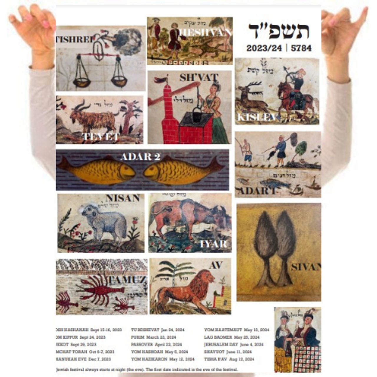 Barbara Shaw Calendars 5784 (2023-2024) Jewish Zodiac Tea Towel by Barbara Shaw