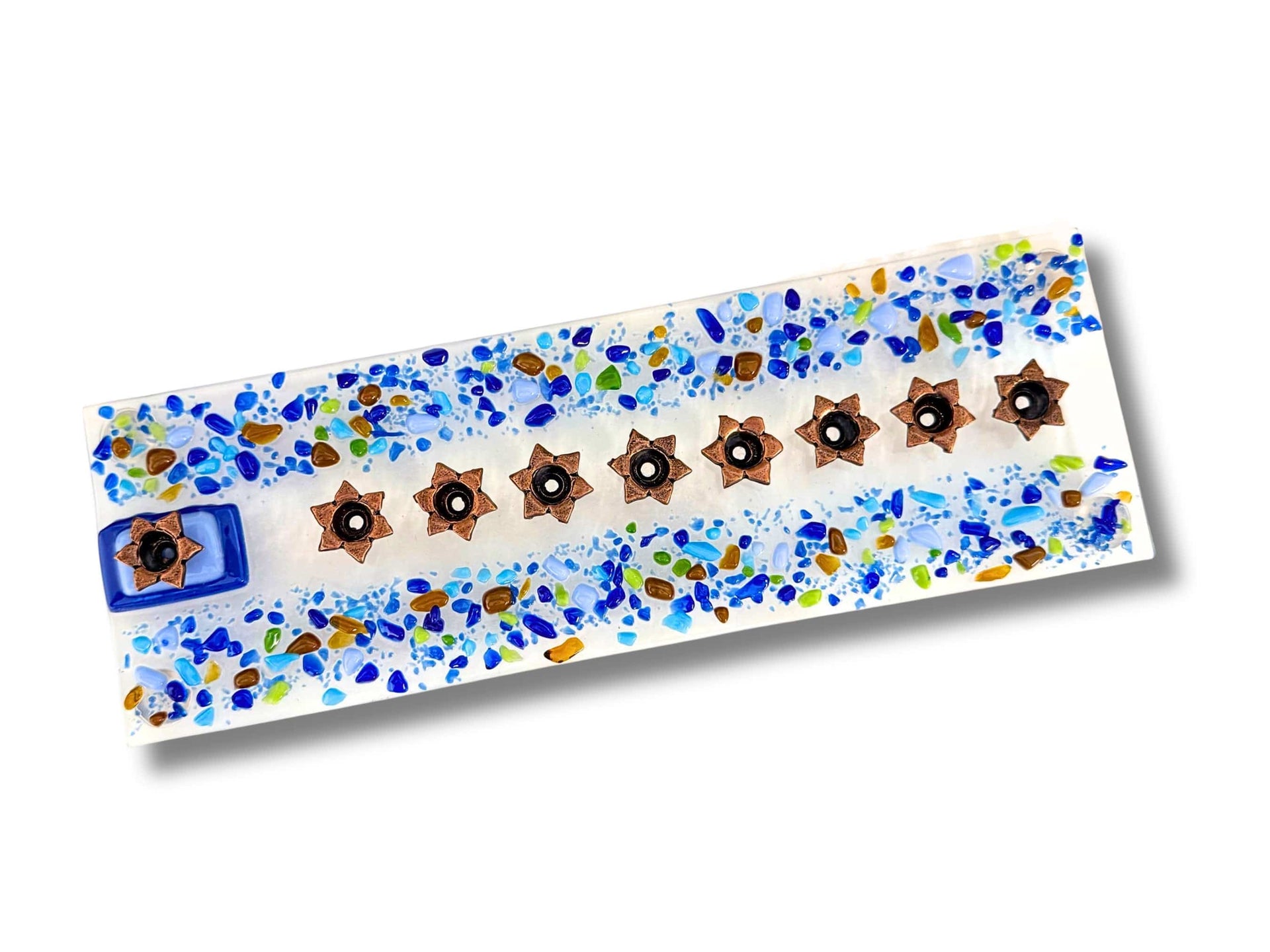 Shevi B Glass Creations - Fused Blue Glass Stone Menorah - ModernTribe