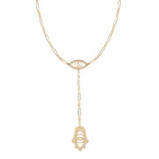 Miriam Merenfeld Jewelry Necklaces Steph Eye and Hamsa Lariat - (Sterling Silver, Gold-Plated or Two-Tone)