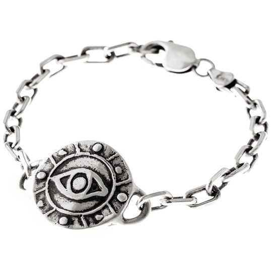 Sterling Silver Eye Medallion Heavy Link Bracelet by Marla Studio