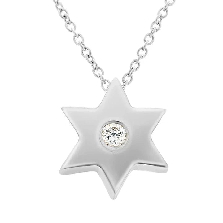 Alef Bet - Gold Star Necklace with Single Diamond - ModernTribe