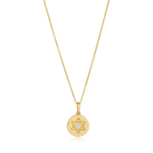 Round Star of David with Diamonds Necklace - 14k Gold