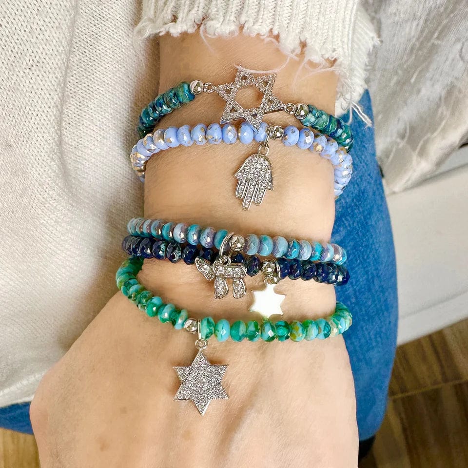 Love, Lisa - Harper Chai, Hamsa and Star of David Stack Bracelets - Shades of Blue - ModernTribe