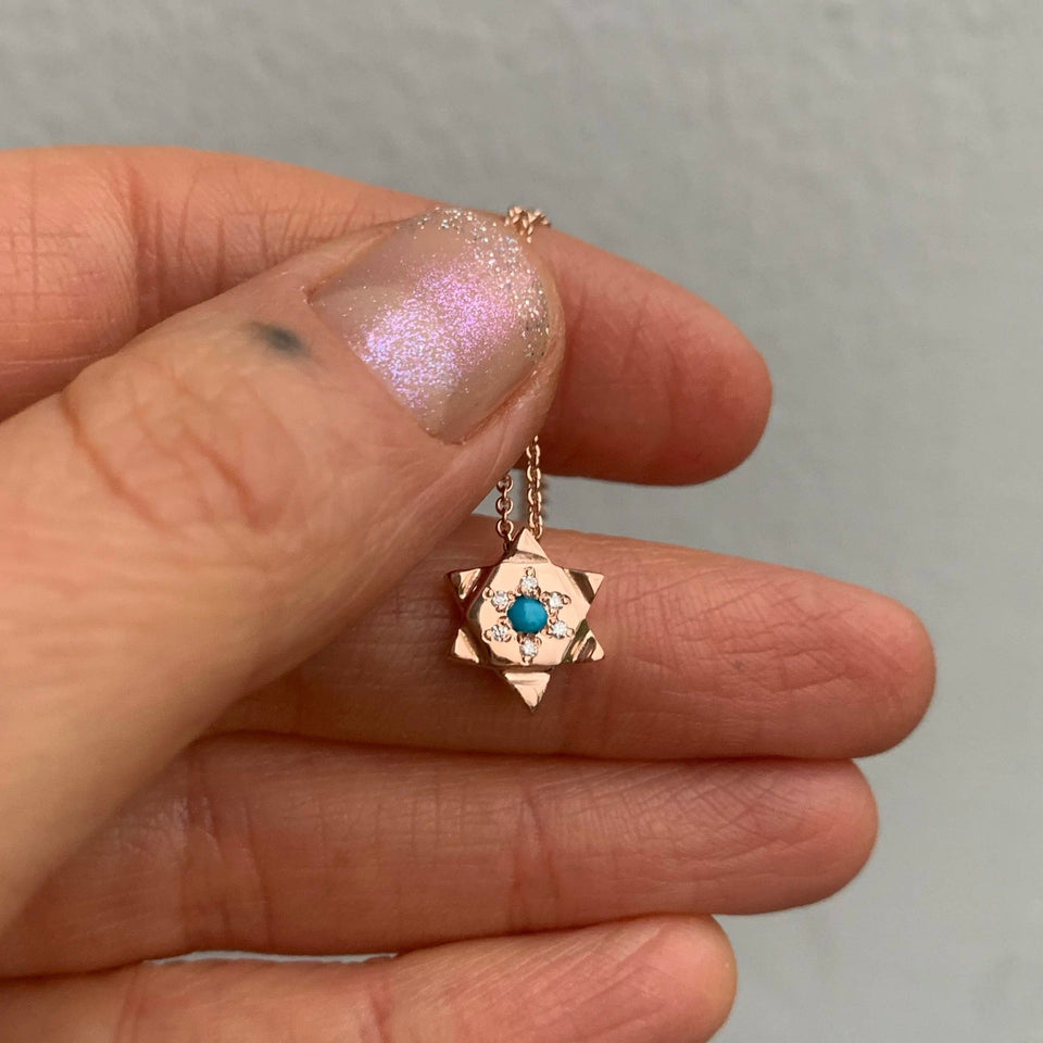 Elisa Solomon - Turquoise Diamond Star of David Necklace by Elisa Solomon - 14k Rose Gold - ModernTribe