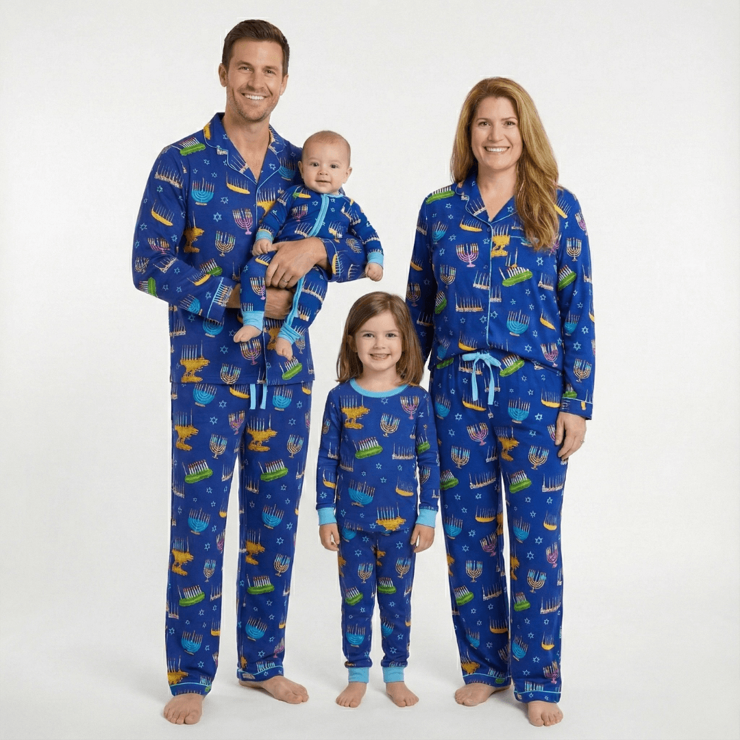 Amy Kritzer Becker - Hanukkah Many Menorahs Bamboo Adult Pajamas - (Unisex Sizes S - 4XL) - ModernTribe
