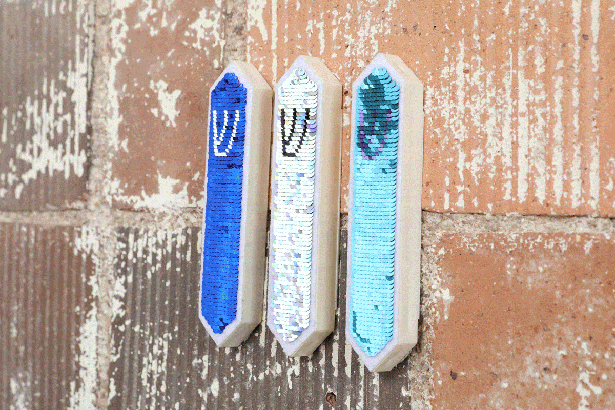 Offbeat judaica Mezuzahs Flip Sequin Mezuzah Case - Black and Silver