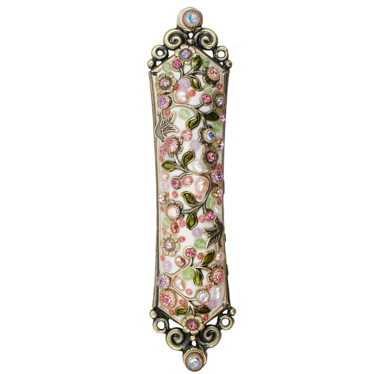 White Floral Mosaic Mezuzah by Michal Golan