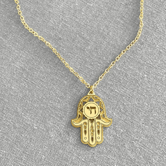 Fortuna Chai Hamsa Necklace by Miriam Merenfeld - Gold-Plated