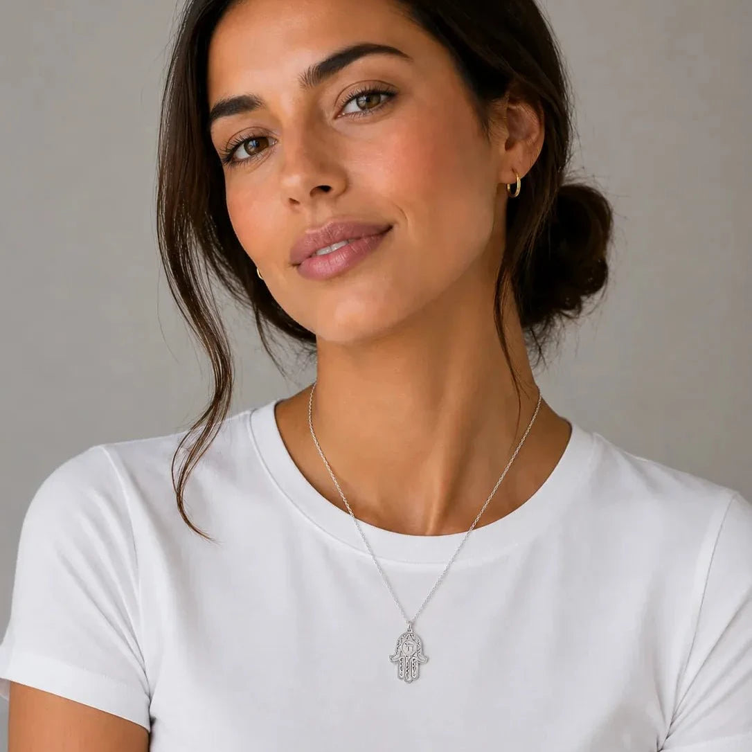 Miriam Merenfeld Jewelry - Fortuna Chai Hamsa Necklace by Miriam Merenfeld - (Sterling Silver or Gold-Plated) - ModernTribe