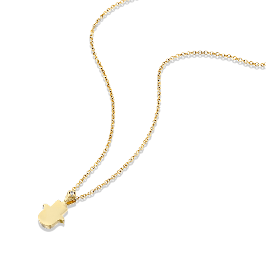HOTCROWN - Solid Hamsa with Diamond Necklace - 14k Yellow, Rose or White Gold - ModernTribe