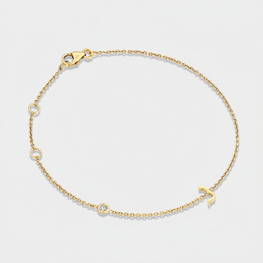 Personalized Diamond Hebrew Initial Bracelet - 14k Yellow, Rose or White Gold