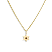 HOTCROWN - Gaza Envelope Shield Star of David Necklace with Ruby - 14k Yellow, Rose or White Gold - ModernTribe