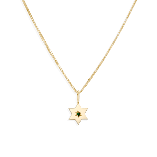 Gaza Envelope Shield Star of David Necklace with Emerald - 14k Yellow, Rose or White Gold