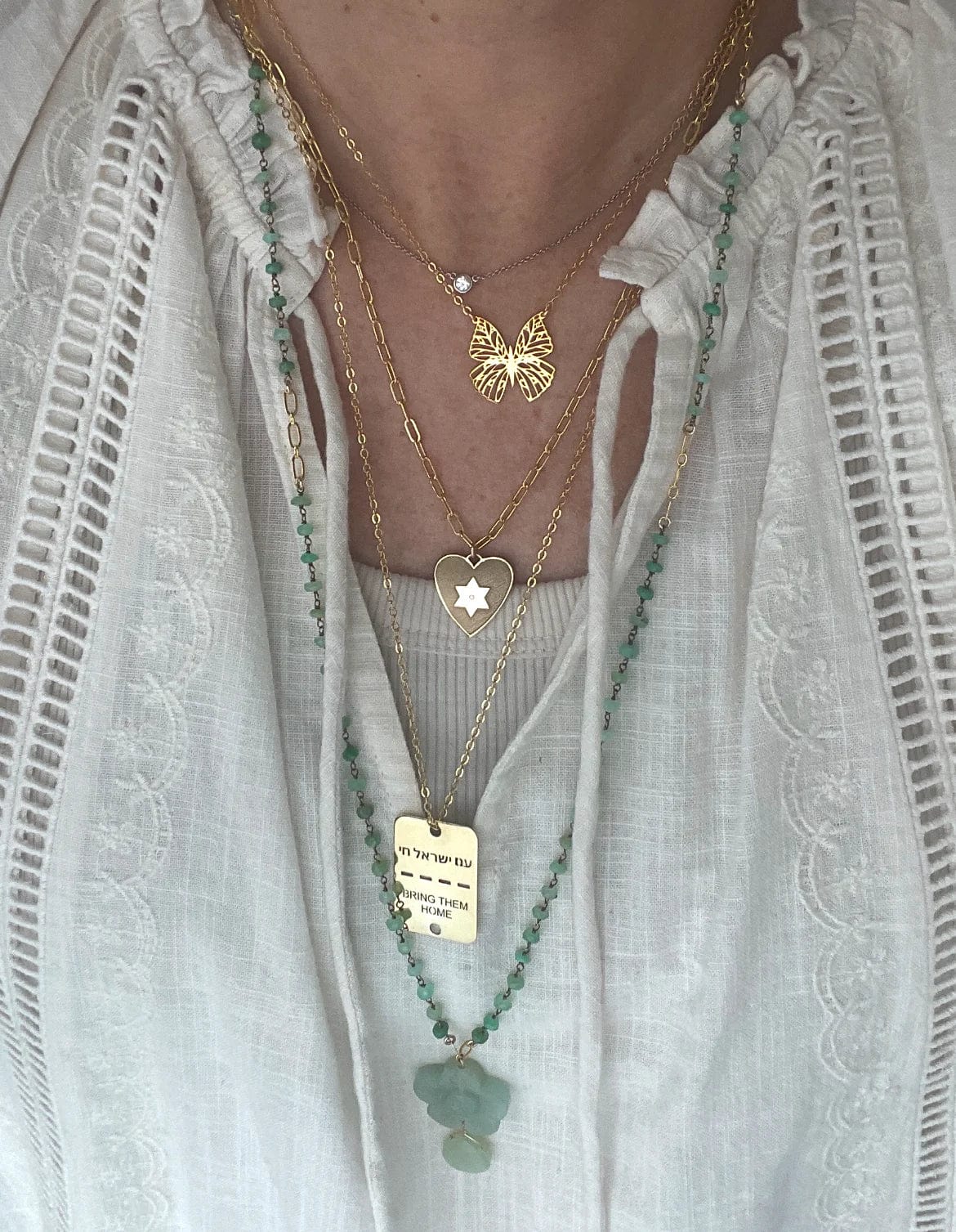 Miriam Merenfeld Jewelry Necklaces Heart Star of David Diamond Paperclip Necklace by Miriam Merenfeld - (Sterling Silver or Gold-Plated)